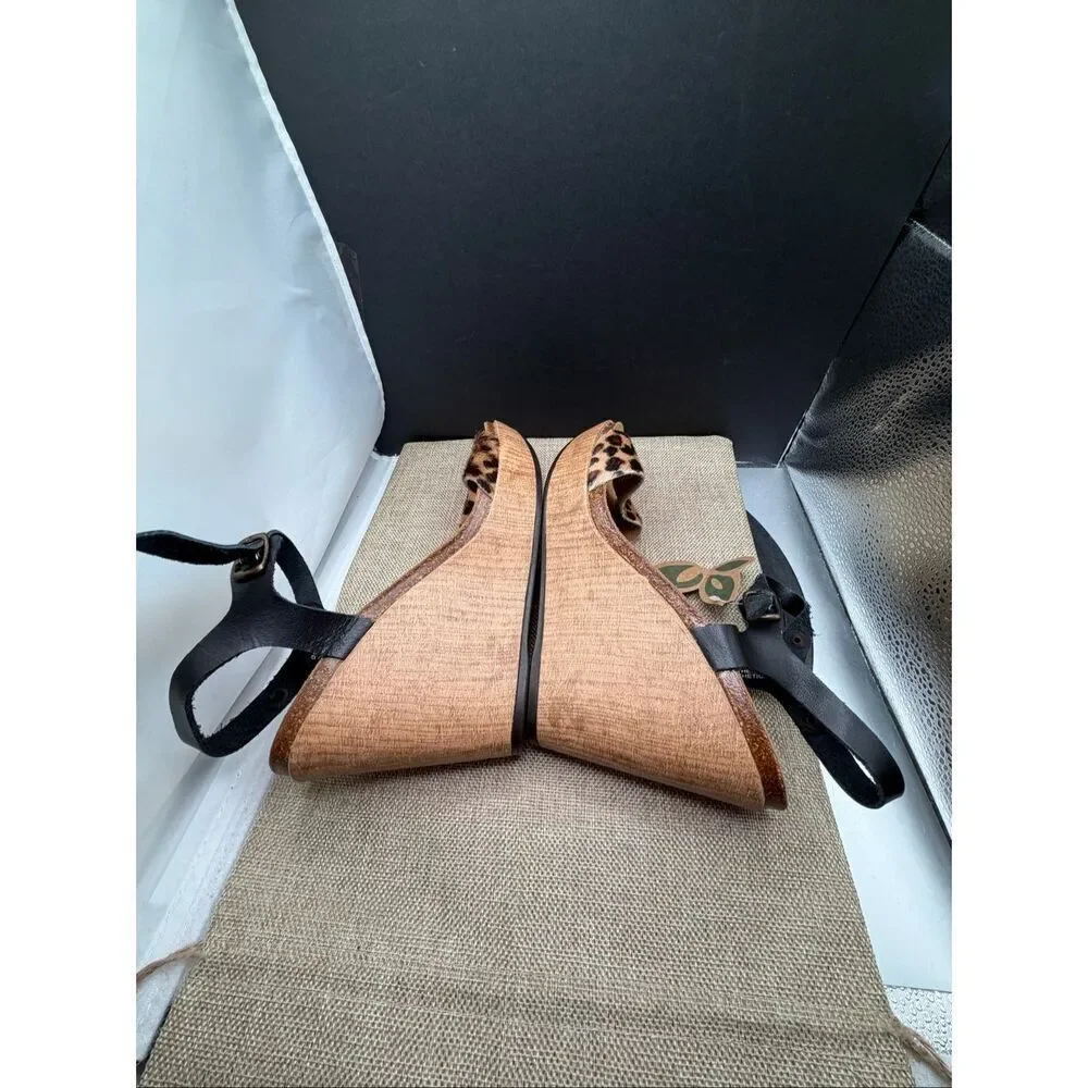 BioStep Wedges Leopard Print Pony Hair with Black Leather Strap Size 6